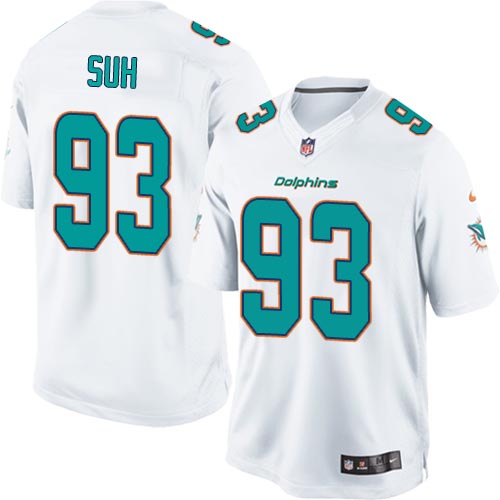 Youth Limited Ndamukong Suh Nike Jersey White Road - #93 NFL Miami Dolphins